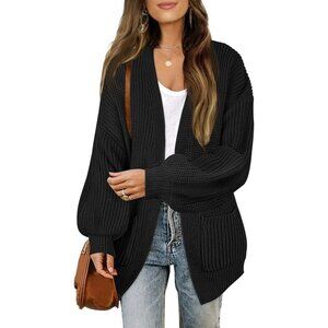 Women's Chunky Knit Cardigan Sweater Oversized Lantern Long Sleeve